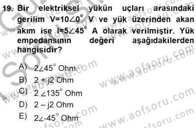 Devre Analizi Dersi 2015 - 2016 Yılı (Final) Dönem Sonu Sınav Soruları 19. Soru