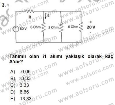 Devre Analizi Dersi 2015 - 2016 Yılı (Final) Dönem Sonu Sınav Soruları 3. Soru