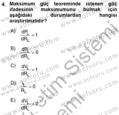 Devre Analizi Dersi 2015 - 2016 Yılı (Final) Dönem Sonu Sınav Soruları 4. Soru
