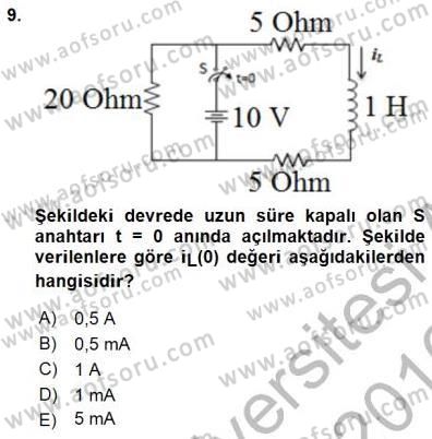 Devre Analizi Dersi 2015 - 2016 Yılı (Final) Dönem Sonu Sınav Soruları 9. Soru