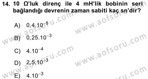 Devre Analizi Dersi 2016 - 2017 Yılı 3 Ders Sınav Soruları 14. Soru