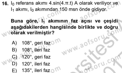 Devre Analizi Dersi 2016 - 2017 Yılı 3 Ders Sınav Soruları 16. Soru