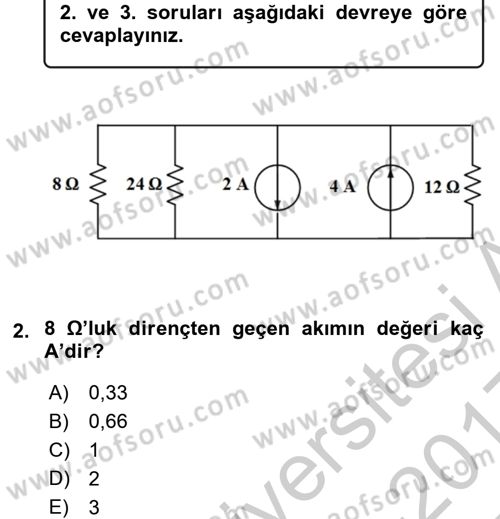 Devre Analizi Dersi 2016 - 2017 Yılı 3 Ders Sınav Soruları 2. Soru