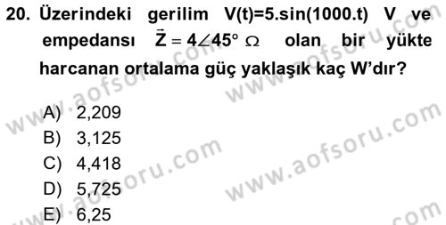 Devre Analizi Dersi 2016 - 2017 Yılı 3 Ders Sınav Soruları 20. Soru