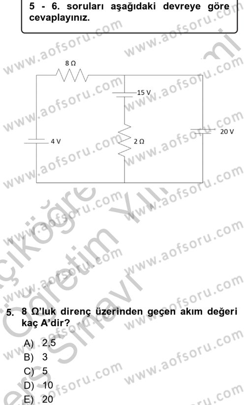 Devre Analizi Dersi 2016 - 2017 Yılı 3 Ders Sınav Soruları 5. Soru