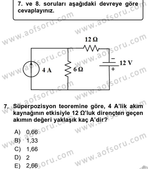 Devre Analizi Dersi 2016 - 2017 Yılı 3 Ders Sınav Soruları 7. Soru