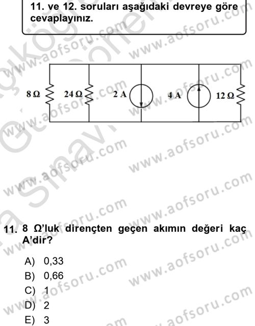 Devre Analizi Dersi 2016 - 2017 Yılı (Vize) Ara Sınav Soruları 11. Soru