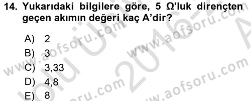 Devre Analizi Dersi 2016 - 2017 Yılı (Vize) Ara Sınav Soruları 14. Soru
