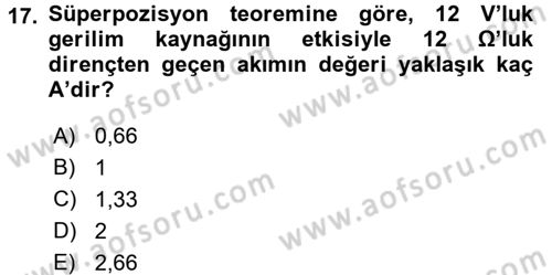Devre Analizi Dersi 2016 - 2017 Yılı (Vize) Ara Sınav Soruları 17. Soru