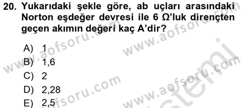 Devre Analizi Dersi 2016 - 2017 Yılı (Vize) Ara Sınav Soruları 20. Soru
