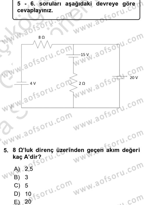 Devre Analizi Dersi 2016 - 2017 Yılı (Vize) Ara Sınav Soruları 5. Soru