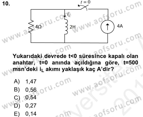 Devre Analizi Dersi 2016 - 2017 Yılı (Final) Dönem Sonu Sınav Soruları 10. Soru