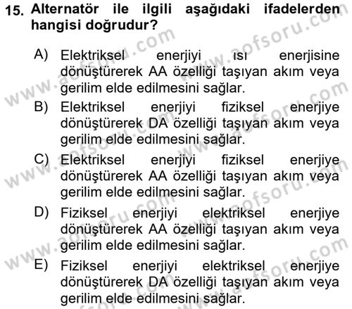 Devre Analizi Dersi 2016 - 2017 Yılı (Final) Dönem Sonu Sınav Soruları 15. Soru