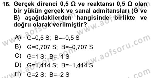 Devre Analizi Dersi 2016 - 2017 Yılı (Final) Dönem Sonu Sınav Soruları 16. Soru
