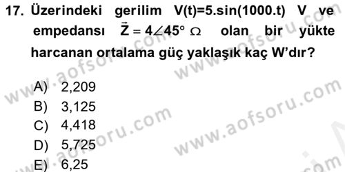 Devre Analizi Dersi 2016 - 2017 Yılı (Final) Dönem Sonu Sınav Soruları 17. Soru