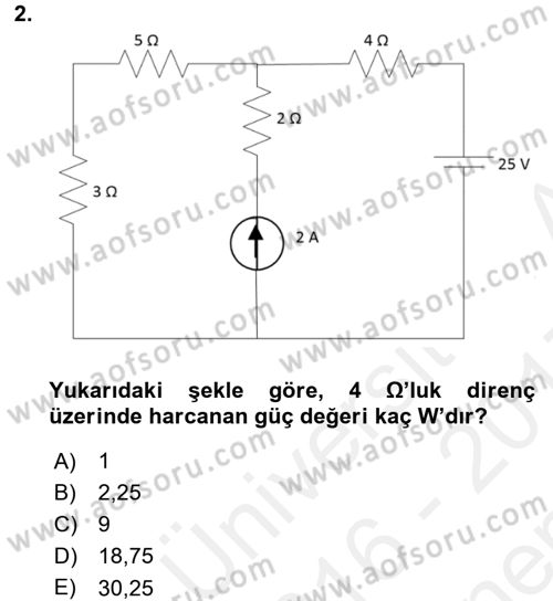 Devre Analizi Dersi 2016 - 2017 Yılı (Final) Dönem Sonu Sınav Soruları 2. Soru