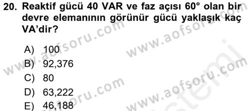 Devre Analizi Dersi 2016 - 2017 Yılı (Final) Dönem Sonu Sınav Soruları 20. Soru