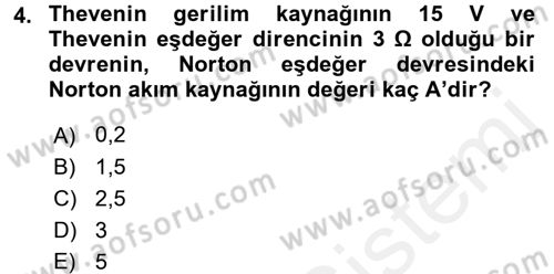 Devre Analizi Dersi 2016 - 2017 Yılı (Final) Dönem Sonu Sınav Soruları 4. Soru