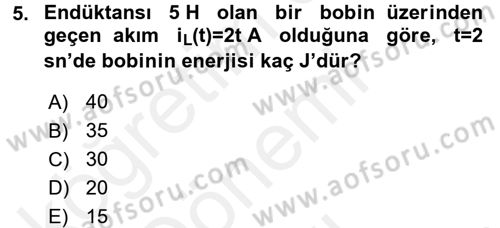 Devre Analizi Dersi 2016 - 2017 Yılı (Final) Dönem Sonu Sınav Soruları 5. Soru