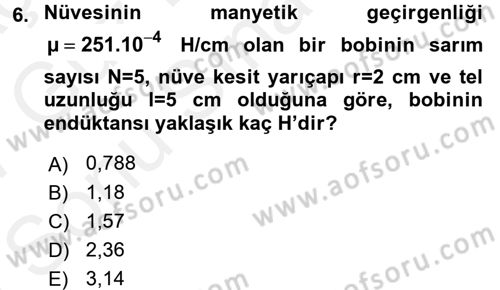 Devre Analizi Dersi 2016 - 2017 Yılı (Final) Dönem Sonu Sınav Soruları 6. Soru