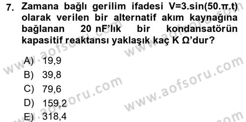Devre Analizi Dersi 2016 - 2017 Yılı (Final) Dönem Sonu Sınav Soruları 7. Soru