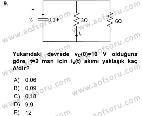 Devre Analizi Dersi 2016 - 2017 Yılı (Final) Dönem Sonu Sınav Soruları 9. Soru