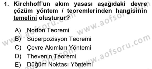 Devre Analizi Dersi 2017 - 2018 Yılı 3 Ders Sınav Soruları 1. Soru