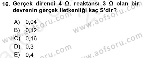 Devre Analizi Dersi 2017 - 2018 Yılı 3 Ders Sınav Soruları 16. Soru