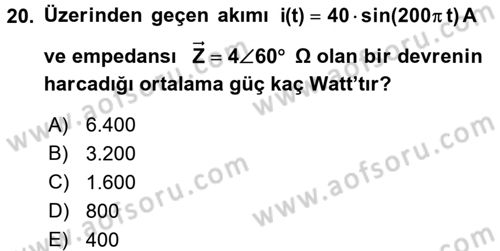 Devre Analizi Dersi 2017 - 2018 Yılı 3 Ders Sınav Soruları 20. Soru