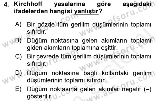 Devre Analizi Dersi 2017 - 2018 Yılı 3 Ders Sınav Soruları 4. Soru