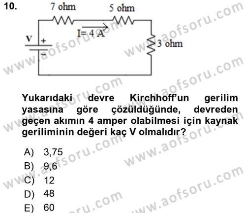 Devre Analizi Dersi 2017 - 2018 Yılı (Vize) Ara Sınav Soruları 10. Soru