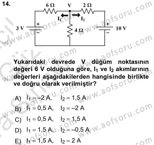Devre Analizi Dersi 2017 - 2018 Yılı (Vize) Ara Sınav Soruları 14. Soru