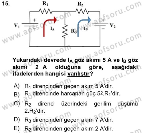 Devre Analizi Dersi 2017 - 2018 Yılı (Vize) Ara Sınav Soruları 15. Soru