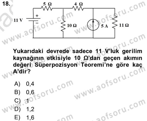 Devre Analizi Dersi 2017 - 2018 Yılı (Vize) Ara Sınav Soruları 18. Soru
