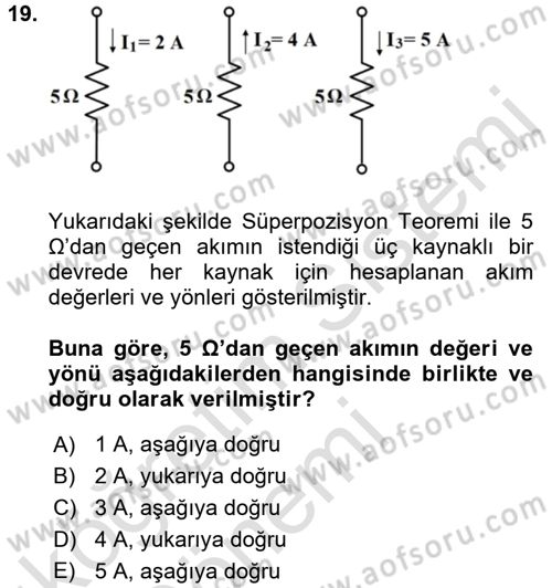 Devre Analizi Dersi 2017 - 2018 Yılı (Vize) Ara Sınav Soruları 19. Soru
