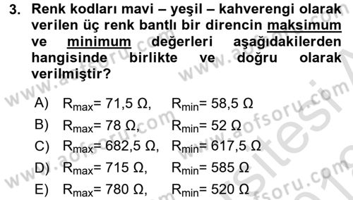 Devre Analizi Dersi 2017 - 2018 Yılı (Vize) Ara Sınav Soruları 3. Soru