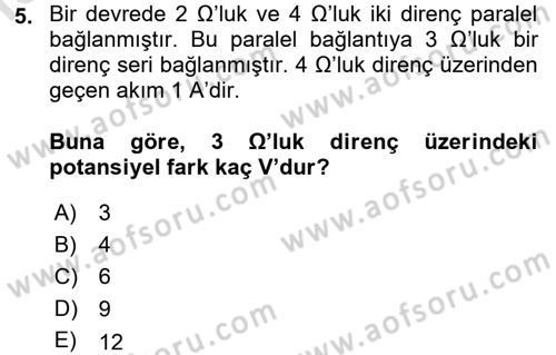 Devre Analizi Dersi 2017 - 2018 Yılı (Vize) Ara Sınav Soruları 5. Soru