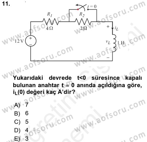 Devre Analizi Dersi 2017 - 2018 Yılı (Final) Dönem Sonu Sınav Soruları 11. Soru
