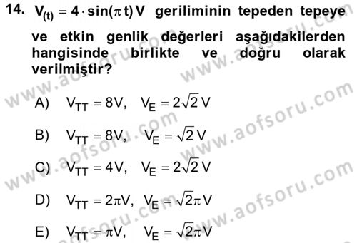 Devre Analizi Dersi 2017 - 2018 Yılı (Final) Dönem Sonu Sınav Soruları 14. Soru