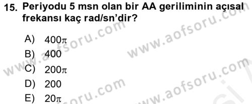 Devre Analizi Dersi 2017 - 2018 Yılı (Final) Dönem Sonu Sınav Soruları 15. Soru