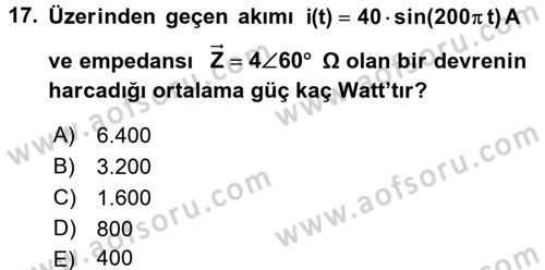 Devre Analizi Dersi 2017 - 2018 Yılı (Final) Dönem Sonu Sınav Soruları 17. Soru