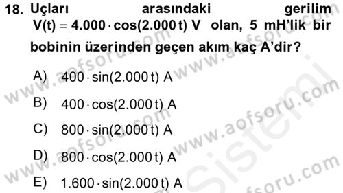 Devre Analizi Dersi 2017 - 2018 Yılı (Final) Dönem Sonu Sınav Soruları 18. Soru