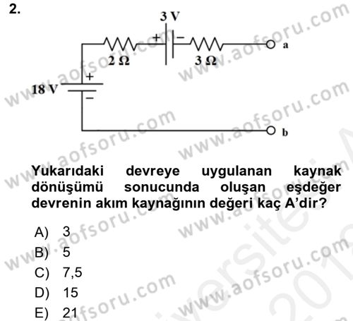 Devre Analizi Dersi 2017 - 2018 Yılı (Final) Dönem Sonu Sınav Soruları 2. Soru