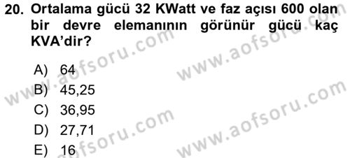 Devre Analizi Dersi 2017 - 2018 Yılı (Final) Dönem Sonu Sınav Soruları 20. Soru