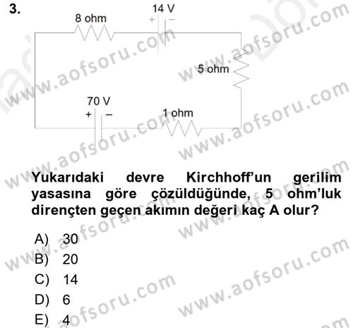 Devre Analizi Dersi 2017 - 2018 Yılı (Final) Dönem Sonu Sınav Soruları 3. Soru