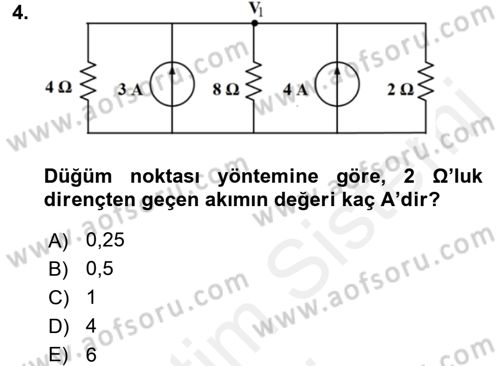 Devre Analizi Dersi 2017 - 2018 Yılı (Final) Dönem Sonu Sınav Soruları 4. Soru