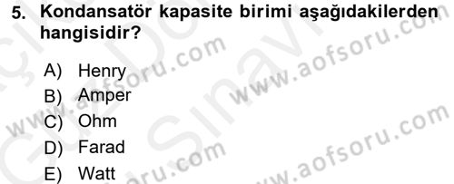 Devre Analizi Dersi 2017 - 2018 Yılı (Final) Dönem Sonu Sınav Soruları 5. Soru