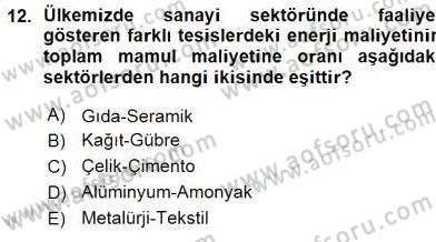 Enerji Yönetimi ve Politikaları Dersi 2015 - 2016 Yılı (Vize) Ara Sınav Soruları 12. Soru