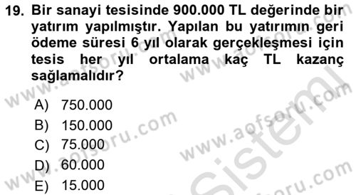 Enerji Yönetimi ve Politikaları Dersi 2017 - 2018 Yılı (Vize) Ara Sınav Soruları 19. Soru