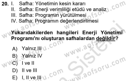 Enerji Yönetimi ve Politikaları Dersi 2018 - 2019 Yılı 3 Ders Sınav Soruları 20. Soru